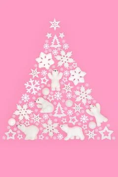 Xmas Tree Shape Polar Bear North Pole Theme Decorations Stock Photos