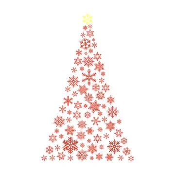 Xmas tree  with small flake isolated on white background . Abstract modern pa Stock Illustration