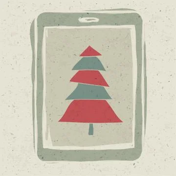 Xmas tree on tablet device screen, technology concept vector, eps10. Illustrazione stock