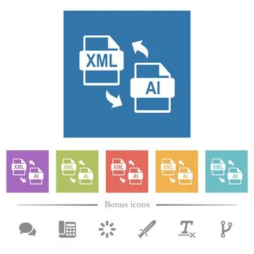 XML AI file conversion flat white icons in square backgrounds 스톡 일러스트