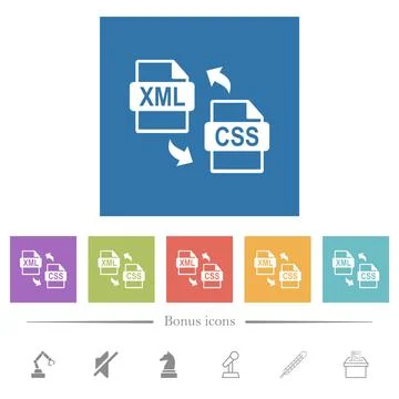 XML CSS file conversion flat white icons in square backgrounds イラスト素材