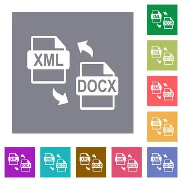 XML DOCX file conversion square flat icons Stock Illustration