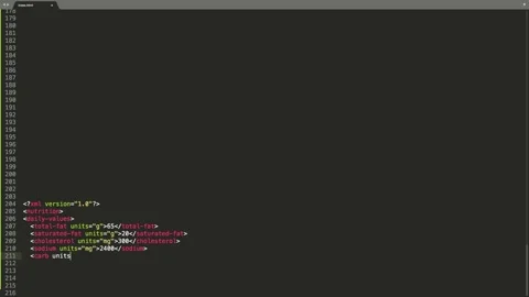 XML Extensible Markup Language Source Code Typing Effect. XML Ticker Colored  Stock Footage 147926918