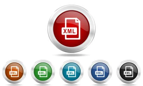 Xml file round glossy icon set, colored circle metallic design internet butto Stock Illustration