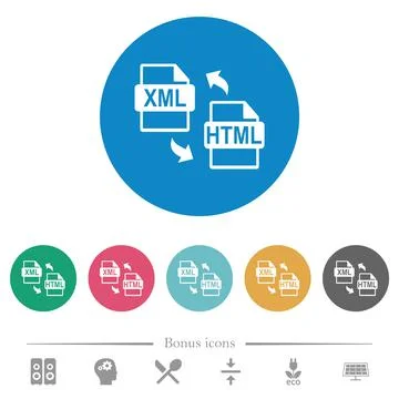XML HTML file conversion flat round icons Illustrazione stock