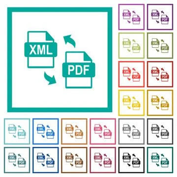 XML PDF file conversion flat color icons with quadrant frames Illustrazione stock