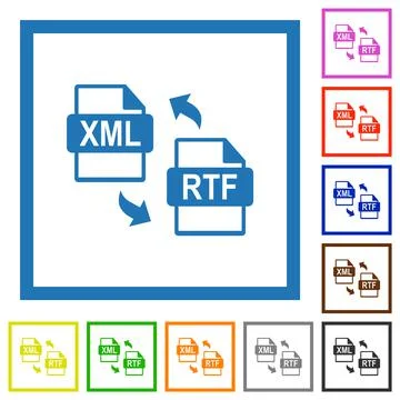XML RTF file conversion flat framed icons 스톡 일러스트