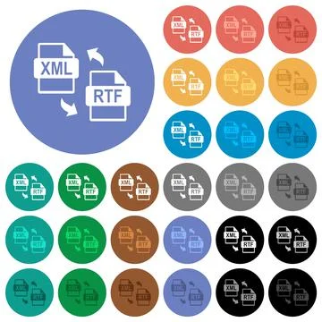 XML RTF file conversion round flat multi colored icons Stock Illustration