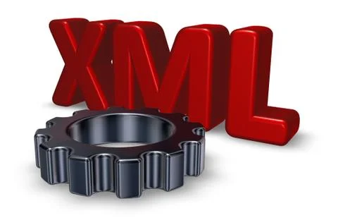 Xml tag and gear wheel - 3d rendering Illustrazione stock
