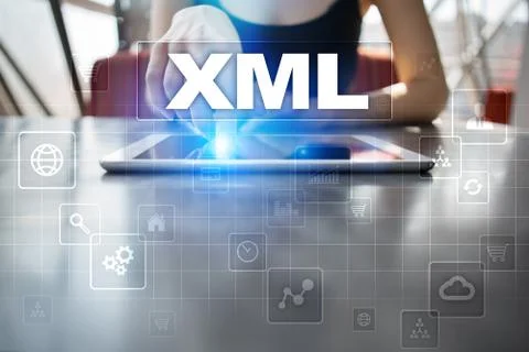XML. Web development. Internet and technology concept. Foto stock