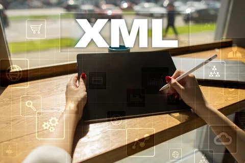 XML. Web development. Internet and technology concept. Foto stock