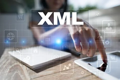XML. Web development. Internet and technology concept. Foto stock