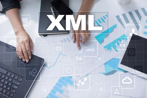 XML. Web development. Internet and technology concept. Foto stock