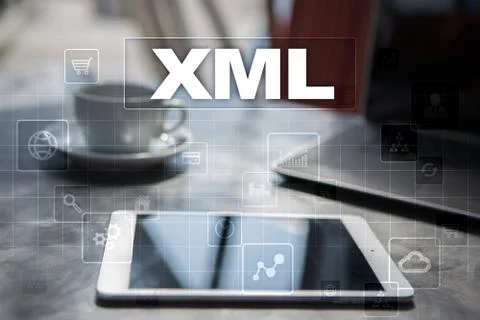 XML. Web development. Internet and technology concept. Foto stock