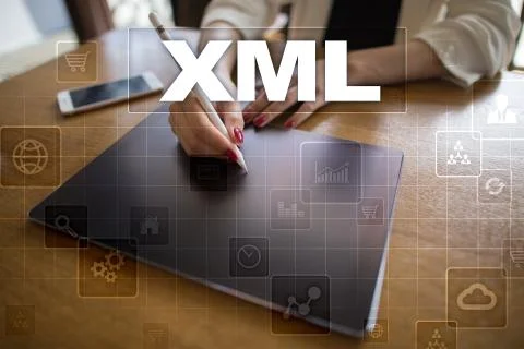 XML. Web development. Internet and technology concept. Foto stock