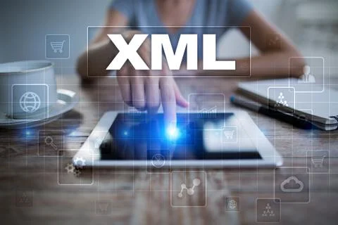 XML. Web development. Internet and technology concept. Foto stock