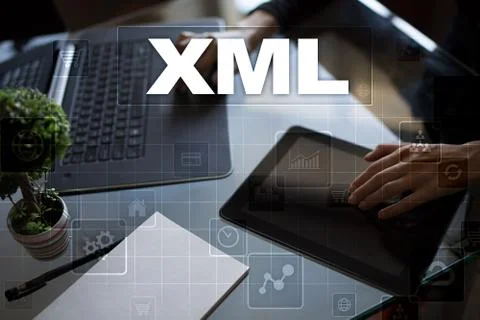 XML. Web development. Internet and technology concept. Foto stock