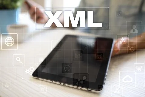XML. Web development. Internet and technology concept. Foto stock