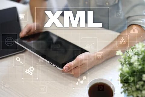 XML. Web development. Internet and technology concept. Foto stock