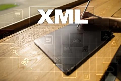 XML. Web development. Internet and technology concept. Foto stock