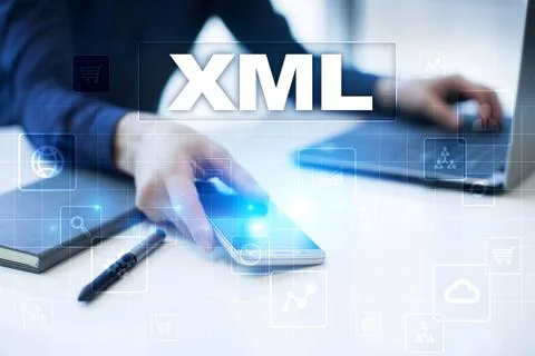 XML. Web development. Internet and technology concept. Foto stock