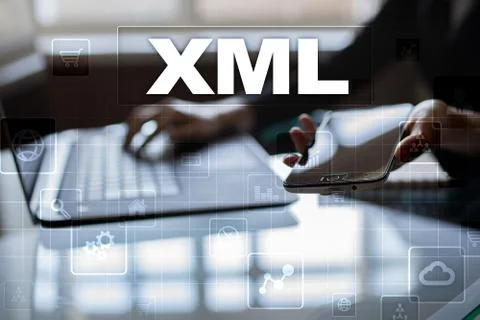XML. Web development. Internet and technology concept. Foto stock