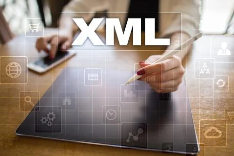 XML. Web development. Internet and technology concept. Foto stock