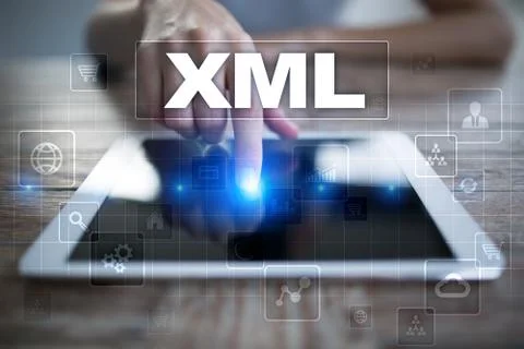 XML. Web development. Internet and technology concept. Foto stock
