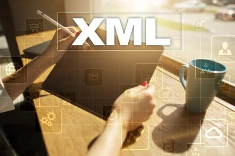 XML. Web development. Internet and technology concept. Foto stock