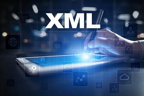 XML. Web development. Internet and technology concept. Foto stock