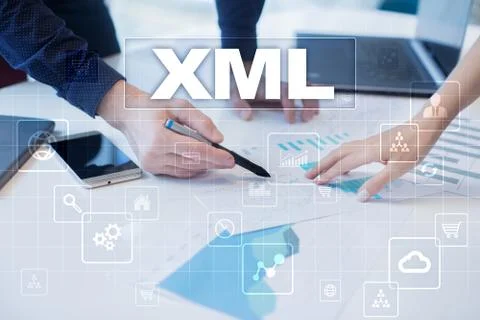 XML. Web development. Internet and technology concept. Foto stock