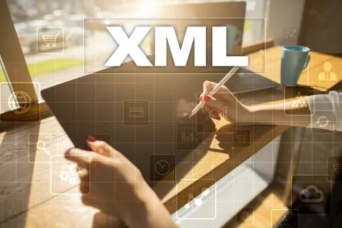 XML. Web development. Internet and technology concept. Foto stock