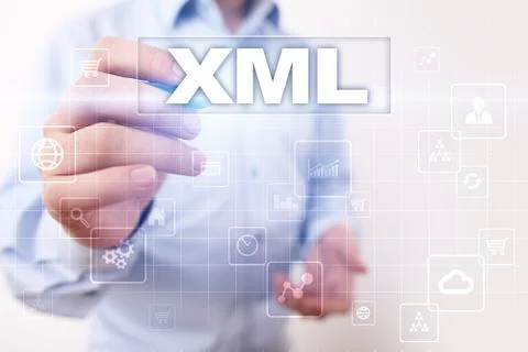 XML. Web development. Internet and technology concept. Foto stock