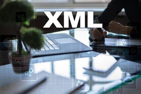 XML. Web development. Internet and technology concept. Foto stock