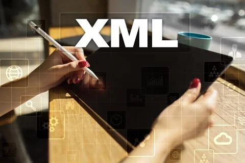 XML. Web development. Internet and technology concept. Foto stock