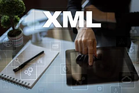 XML. Web development. Internet and technology concept. Foto stock