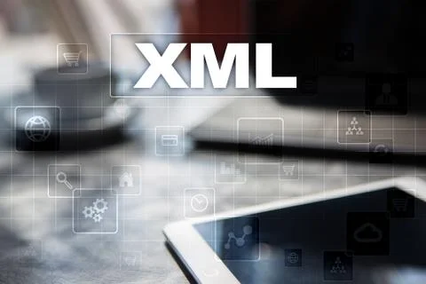 XML. Web development. Internet and technology concept. Foto stock
