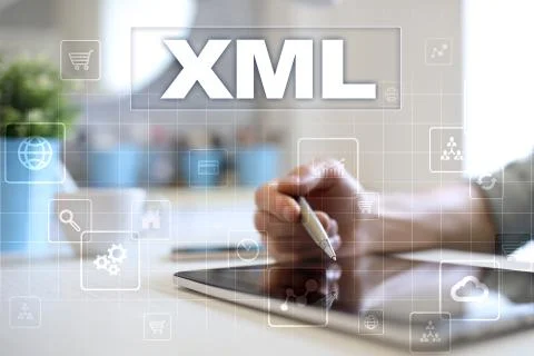XML. Web development. Internet and technology concept. Foto stock