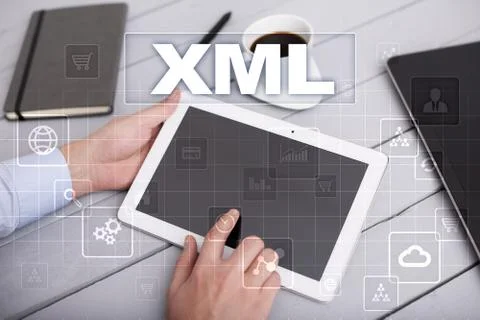 XML. Web development. Internet and technology concept. Foto stock