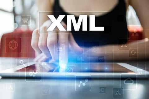 XML. Web development. Internet and technology concept. Foto stock
