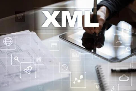XML. Web development. Internet and technology concept. Foto stock