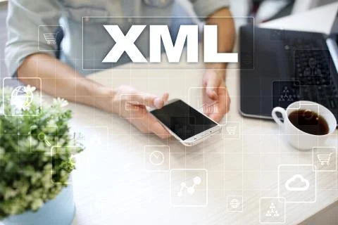 XML. Web development. Internet and technology concept. Foto stock