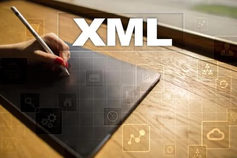 XML. Web development. Internet and technology concept. Foto stock
