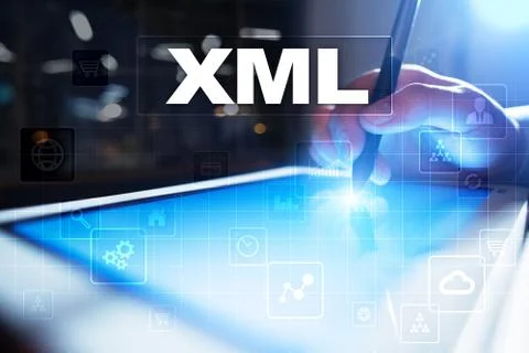 XML. Web development. Internet and technology concept. Foto stock