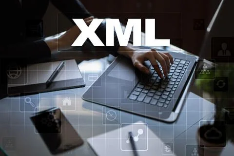 XML. Web development. Internet and technology concept. Foto stock