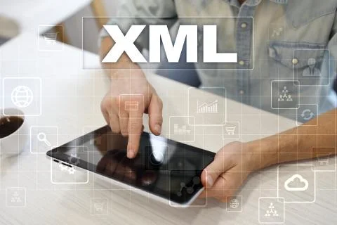 XML. Web development. Internet and technology concept. Foto stock