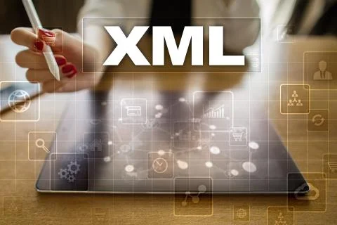 XML. Web development. Internet and technology concept. Foto stock