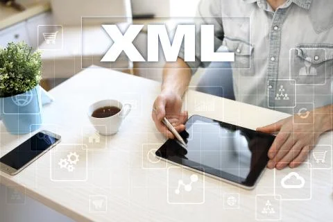 XML. Web development. Internet and technology concept. Foto stock
