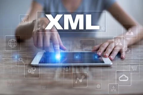XML. Web development. Internet and technology concept. Foto stock
