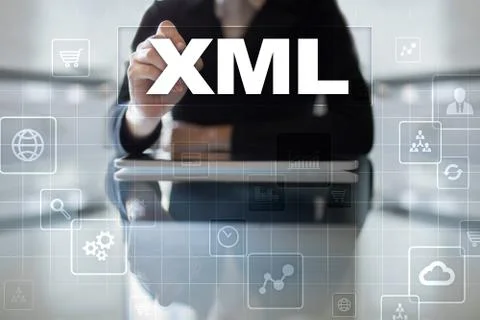 XML. Web development. Internet and technology concept. Foto stock
